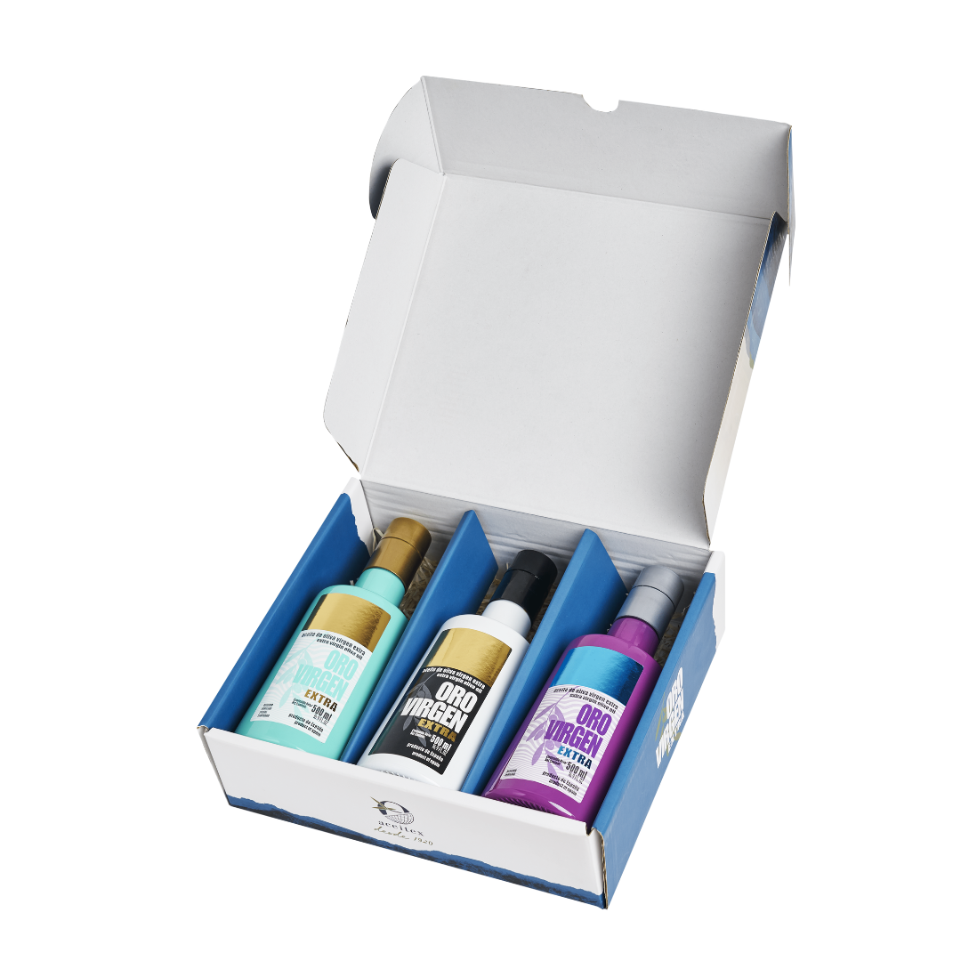 ORO VIRGEN – Pack RESERVA · AOVE Verde Temprano (Picual · Arbequina · Frantoio)