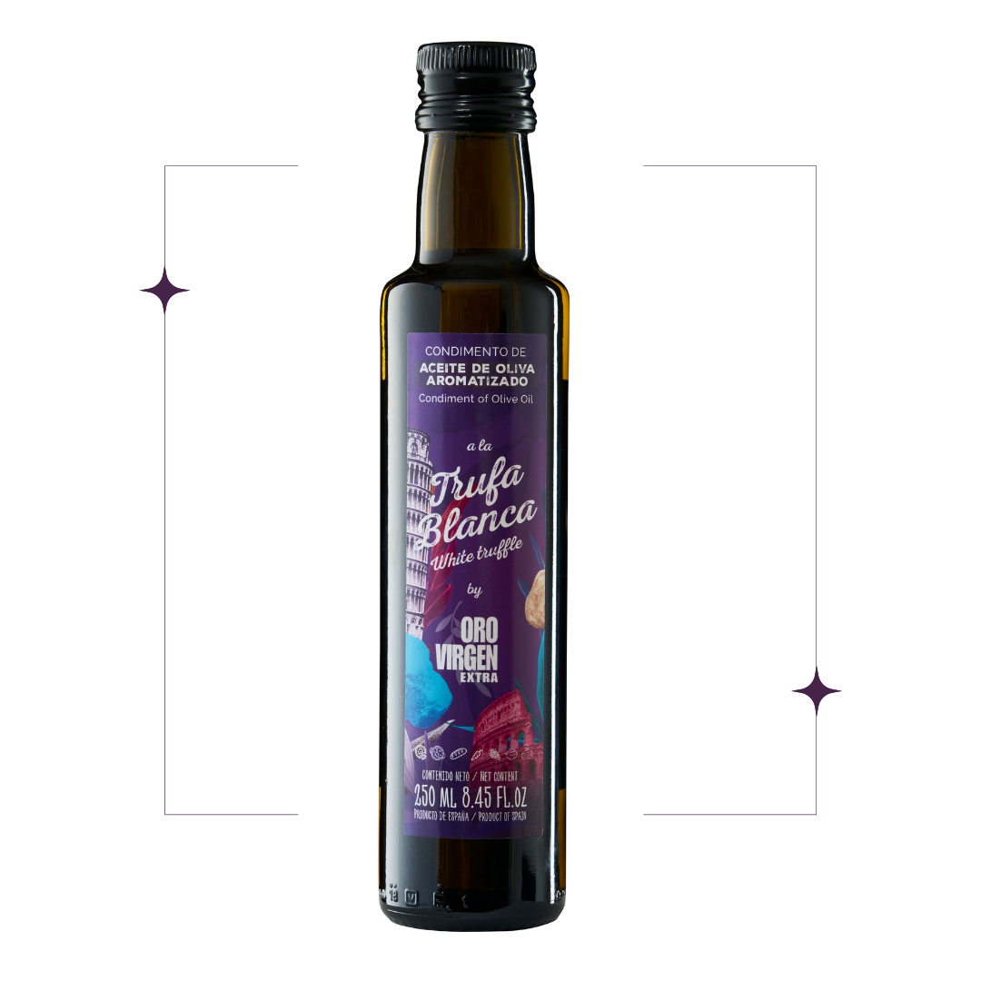 Aceite de Oliva Virgen Extra aromatizado a la TRUFA BLANCA botella cristal 250 ml.